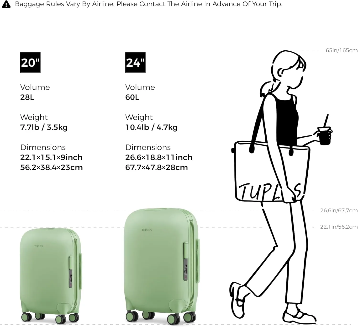 TUPLUS Suitcase ABS Hard Shell Luggage Hold Check in Travel Case with 4 Spinner Wheels,TIME CAPSULE COLLECTION