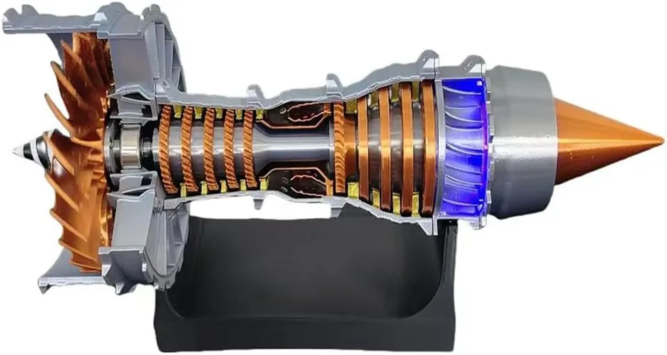 Turbofan Aircraft Engine Model Kit with Red LED Light, Working Jet Engine Restoration, DIY 50 PCS Collectible Airplane Engine STEM Educational Display