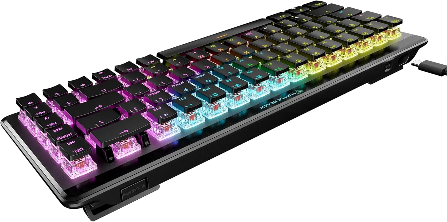Turtle Beach Vulcan II Mini Air 65% Wireless Optical Mechanical Gaming Keyboard, Bluetooth, Customizable RGB Lighting, Detachable Cable, Smart Keys, On-Board Profiles, 200M Keystroke Life – Black