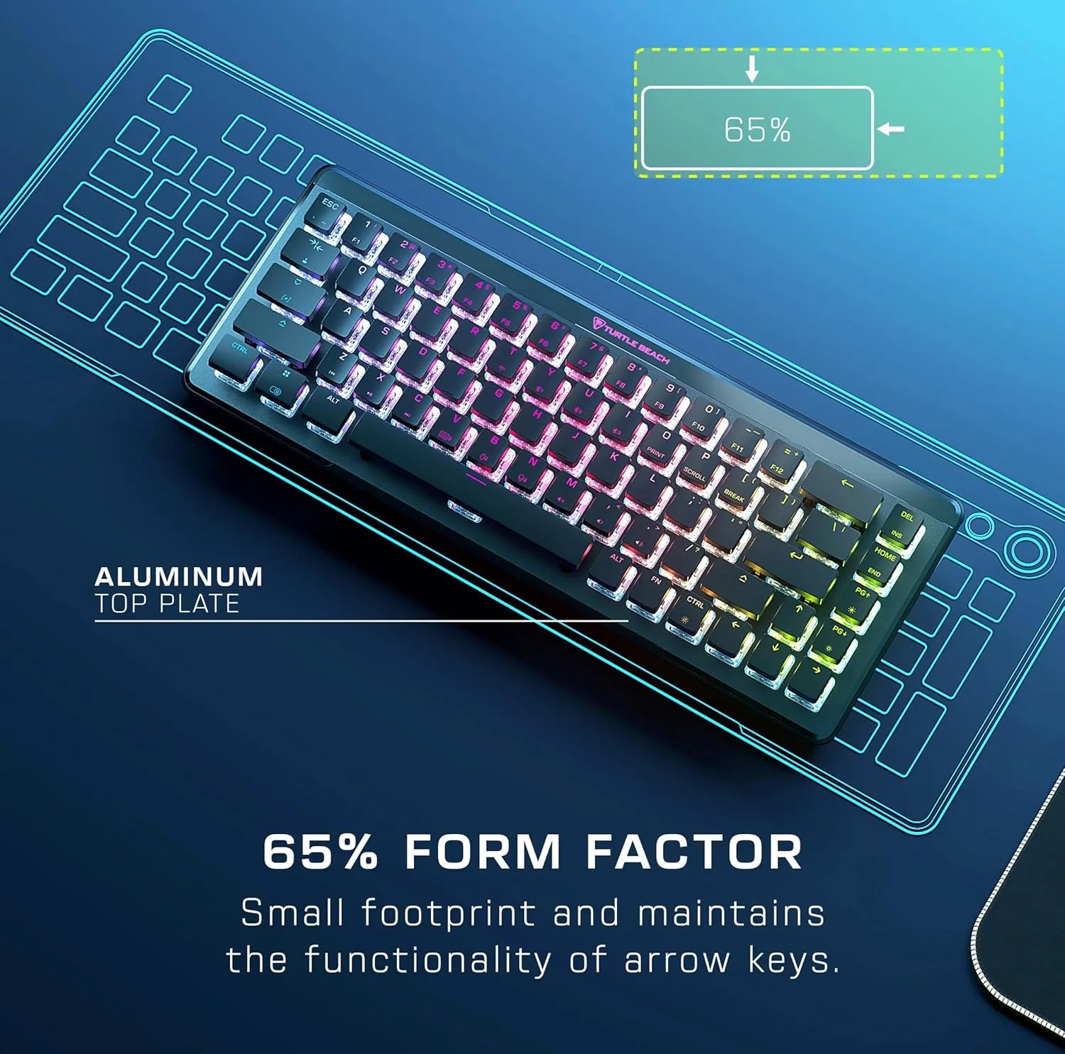 Turtle Beach Vulcan II Mini Air 65% Wireless Optical Mechanical Gaming Keyboard, Bluetooth, Customizable RGB Lighting, Detachable Cable, Smart Keys, On-Board Profiles, 200M Keystroke Life – Black