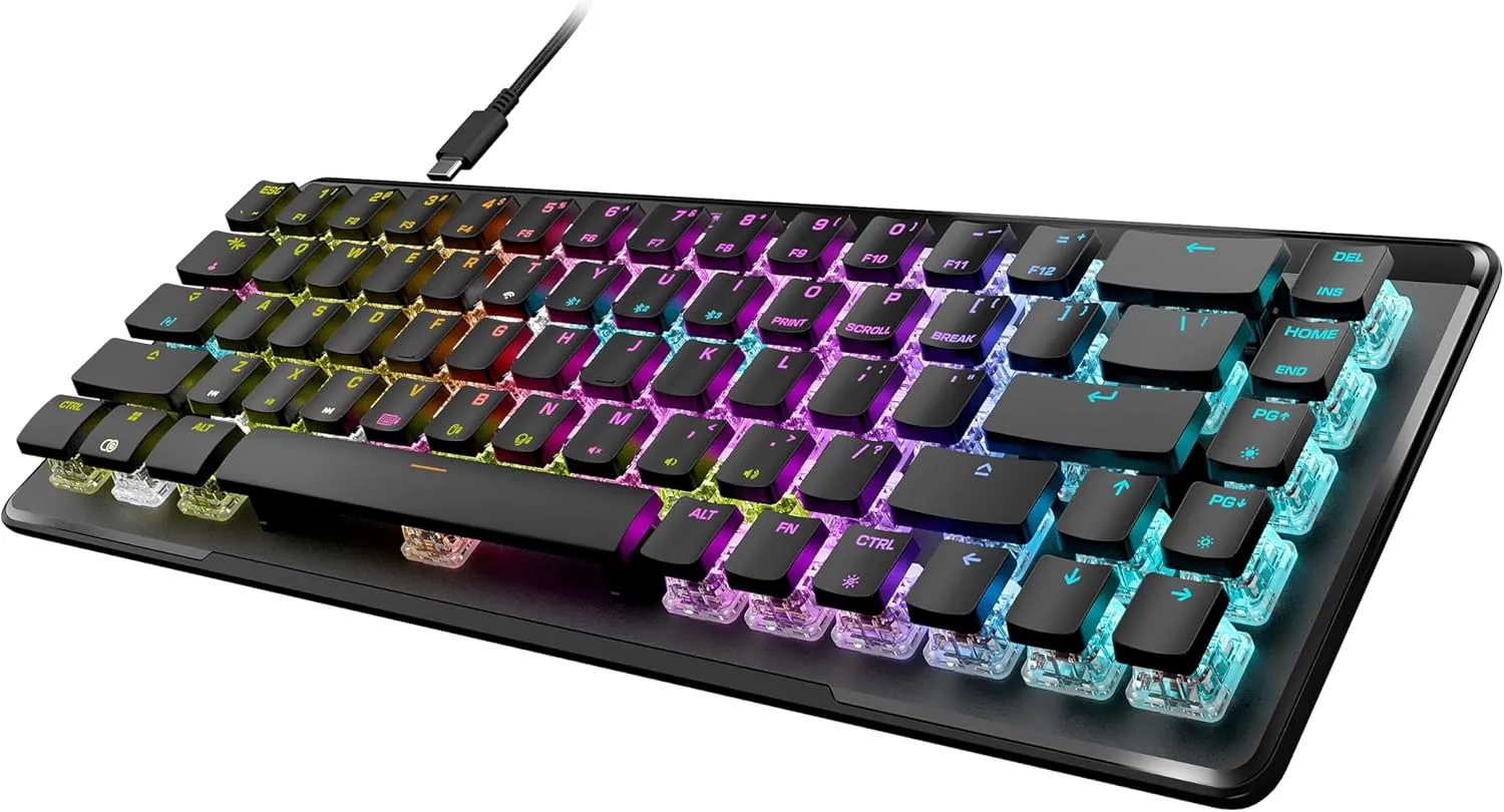 Turtle Beach Vulcan II Mini Air 65% Wireless Optical Mechanical Gaming Keyboard, Bluetooth, Customizable RGB Lighting, Detachable Cable, Smart Keys, On-Board Profiles, 200M Keystroke Life – Black