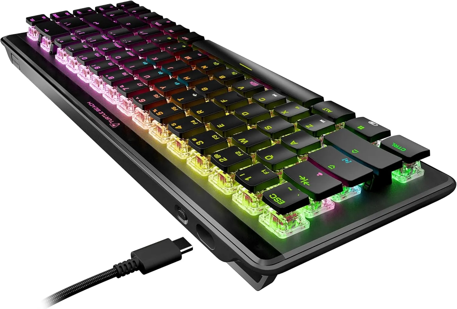 Turtle Beach Vulcan II Mini Air 65% Wireless Optical Mechanical Gaming Keyboard, Bluetooth, Customizable RGB Lighting, Detachable Cable, Smart Keys, On-Board Profiles, 200M Keystroke Life – Black