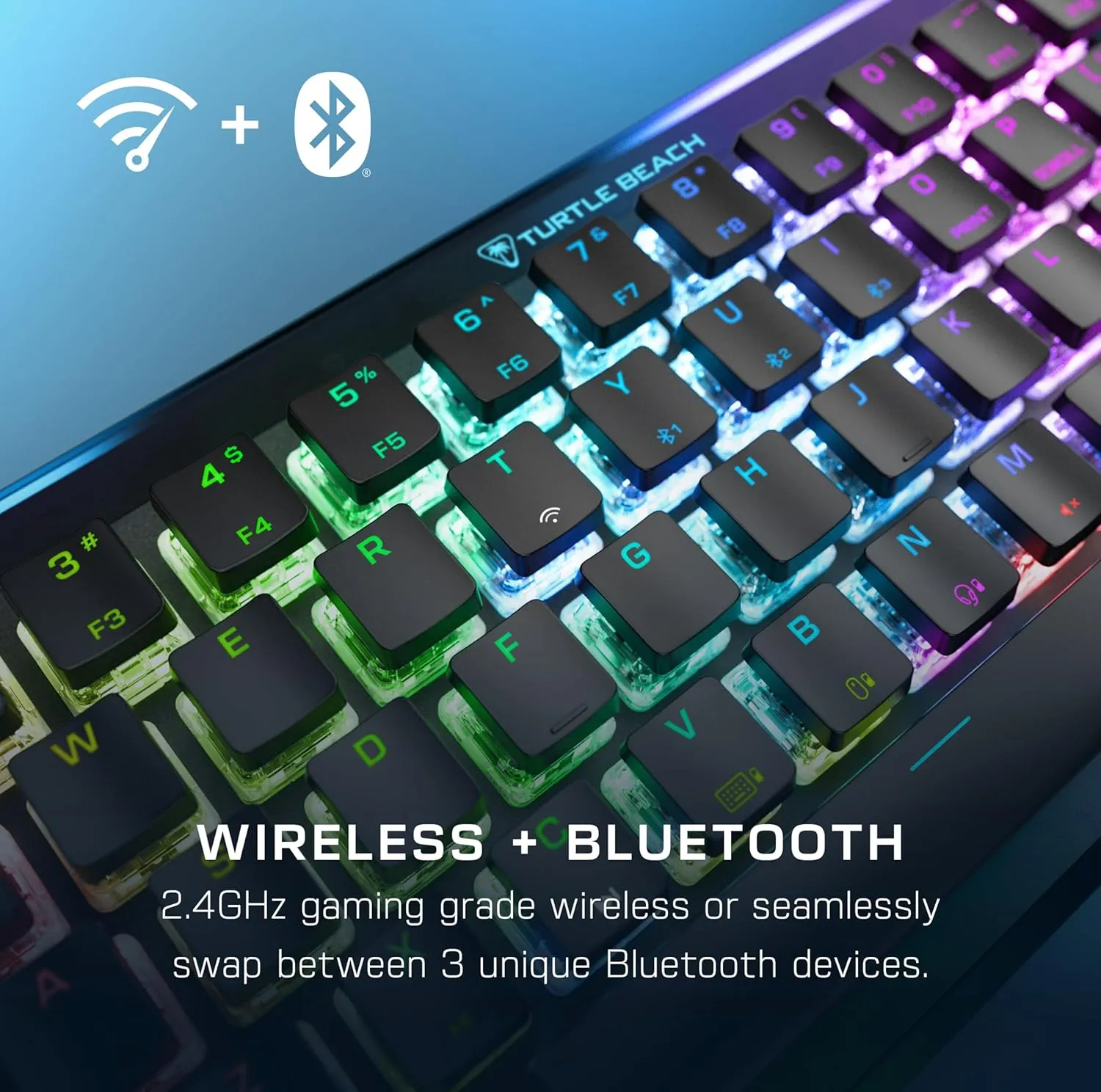 Turtle Beach Vulcan II Mini Air 65% Wireless Optical Mechanical Gaming Keyboard, Bluetooth, Customizable RGB Lighting, Detachable Cable, Smart Keys, On-Board Profiles, 200M Keystroke Life – Black