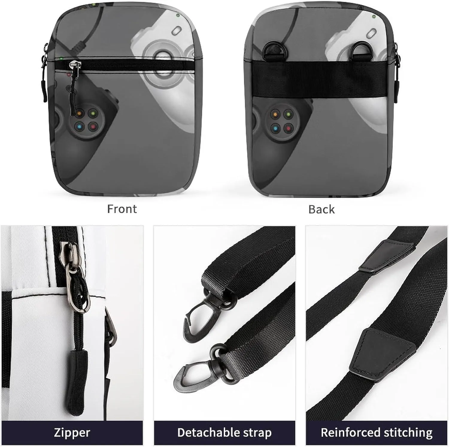 Two Realistic Game Joystick White and Black with a Text Gamer Adjustable Fanny Waist Pack Pouch, Waterproof Crossbody Runners Bag Wallet for Gym Hiking Fitness Women Men 6.1 x 2.2 x 7.9 inch