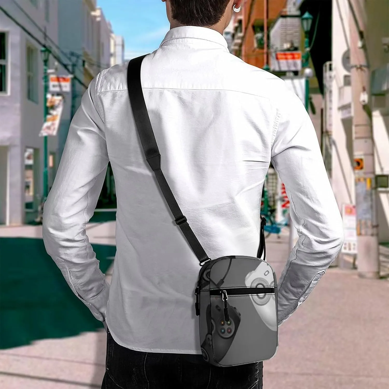 Two Realistic Game Joystick White and Black with a Text Gamer Adjustable Fanny Waist Pack Pouch, Waterproof Crossbody Runners Bag Wallet for Gym Hiking Fitness Women Men 6.1 x 2.2 x 7.9 inch