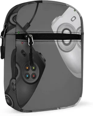 Two Realistic Game Joystick White and Black with a Text Gamer Adjustable Fanny Waist Pack Pouch, Waterproof Crossbody Runners Bag Wallet for Gym Hiking Fitness Women Men 6.1 x 2.2 x 7.9 inch