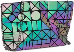 Ulalaza Geometric Lattice Luminous Purse Chain Crossbody Clutch Purses Tote Handbags Holographic for Women
