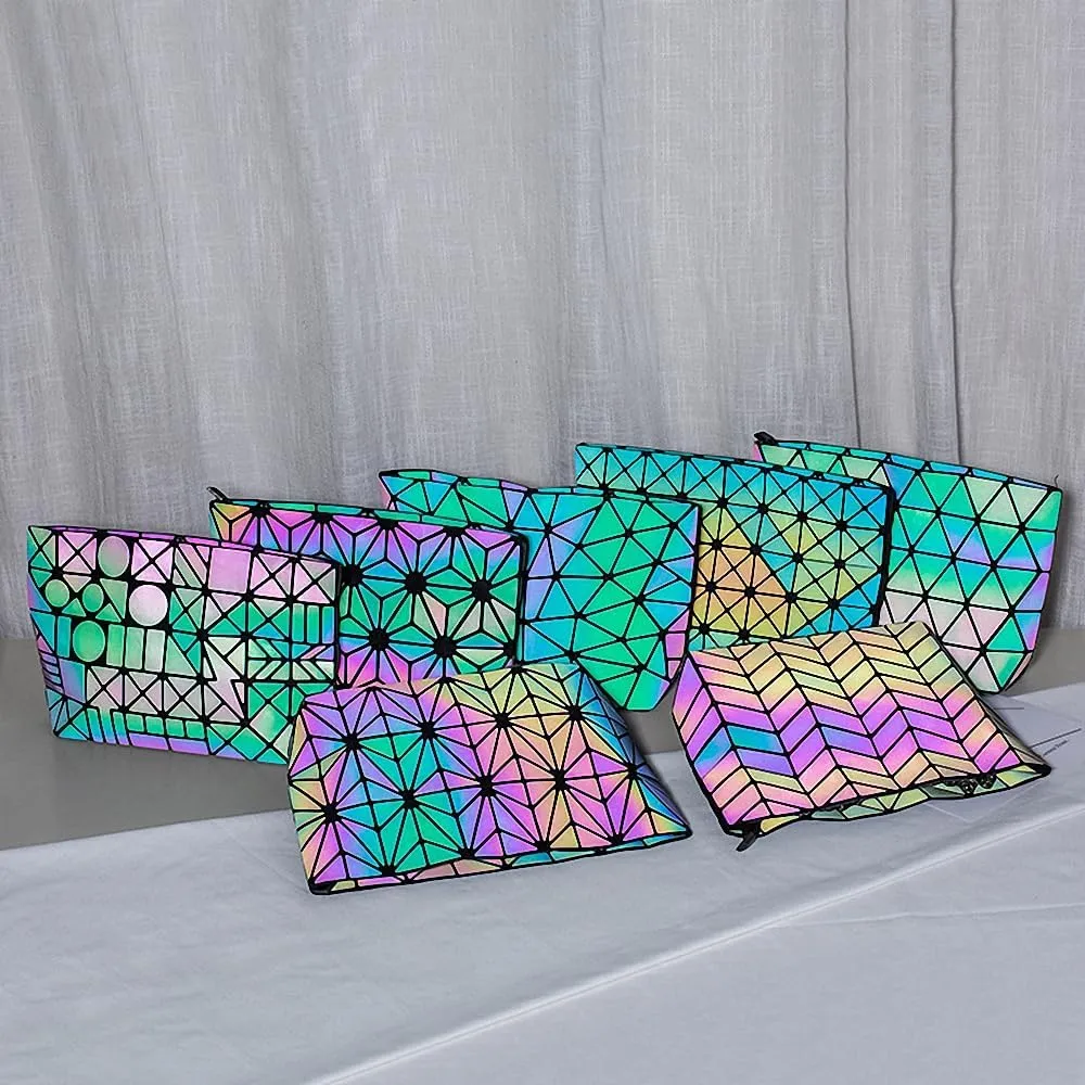 Ulalaza Geometric Lattice Luminous Purse Chain Crossbody Clutch Purses Tote Handbags Holographic for Women