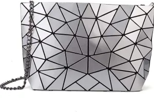 Ulalaza Geometric Lattice Luminous Purse Chain Crossbody Clutch Purses Tote Handbags Holographic for Women