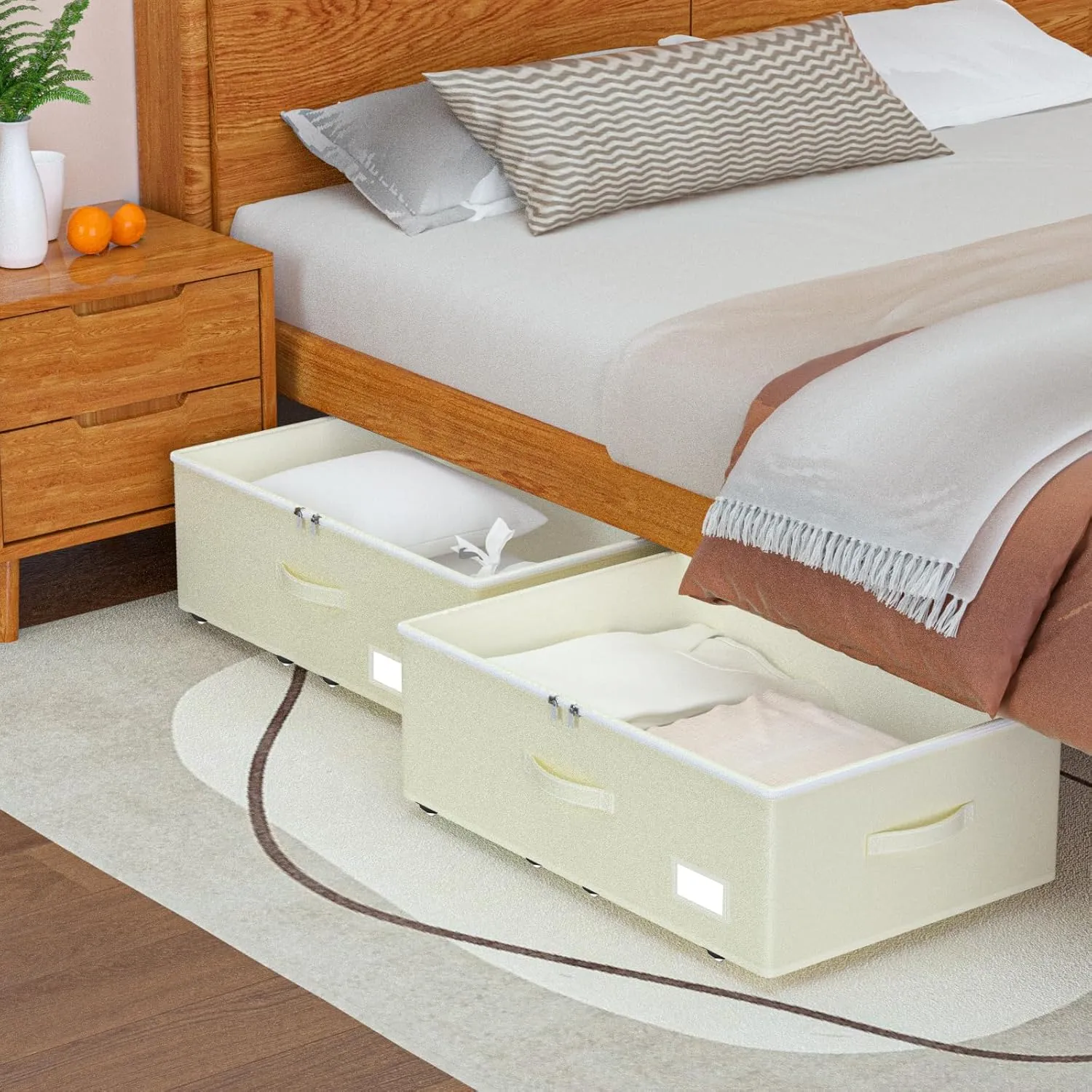 Under Bed Storage with Wheels, No Assemble Required 10 inches height Under Bed Storage bins,Large capacity Rolling Under bed Shoe Storage containers，dorm under bed storage drawers