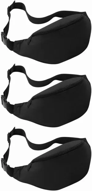 Unisex Fanny Pack for Women Men, Fashion Sporty Multi-purpose 2-Zipper Waist Belt Bag Fanny Pack Waist Bag Adjustable Strap for Sport Hiking Traveling Passport Wallet (3Pcs Black)