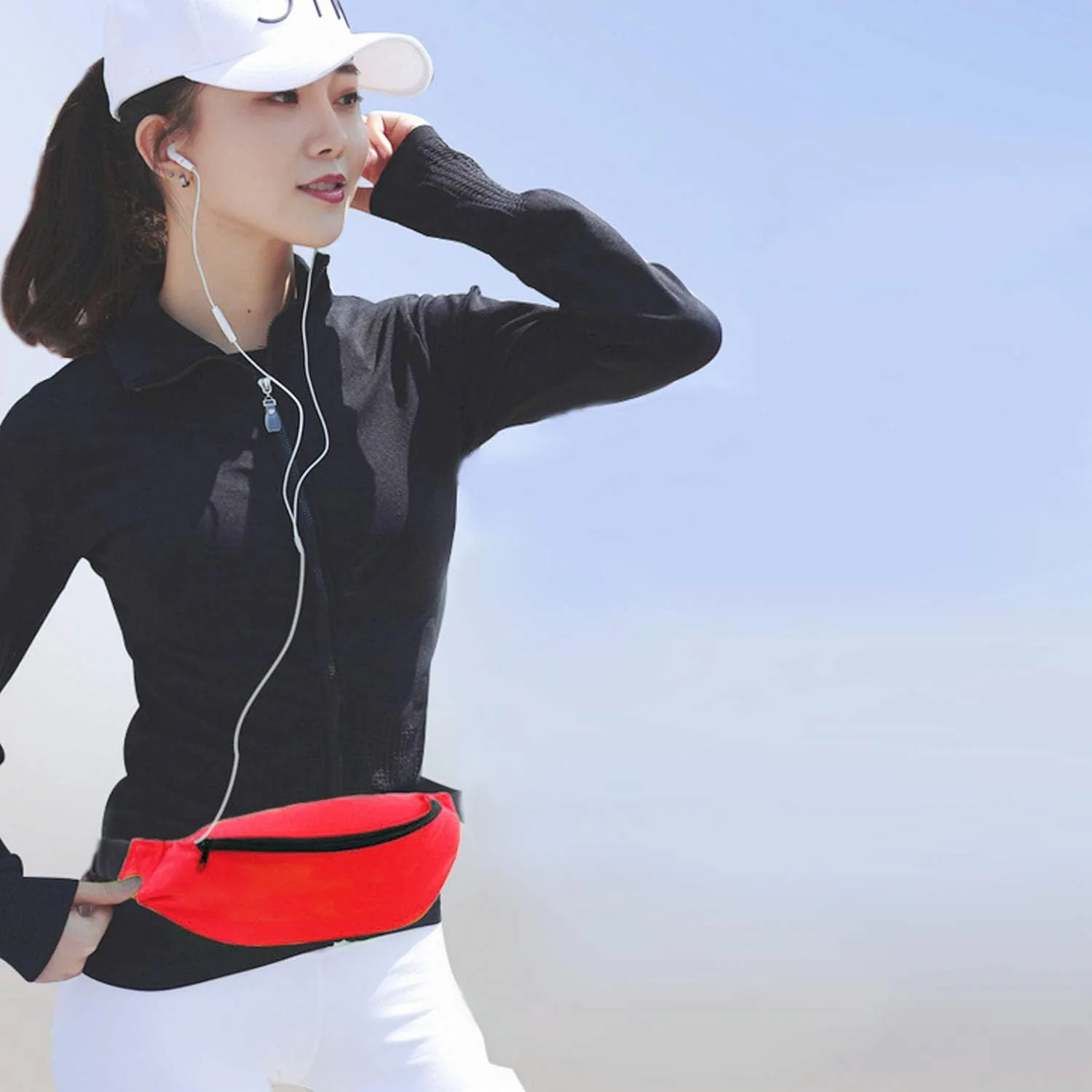 Unisex Fanny Pack for Women Men, Fashion Sporty Multi-purpose 2-Zipper Waist Belt Bag Fanny Pack Waist Bag Adjustable Strap for Sport Hiking Traveling Passport Wallet (3Pcs Red)