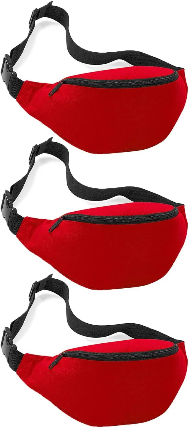 Unisex Fanny Pack for Women Men, Fashion Sporty Multi-purpose 2-Zipper Waist Belt Bag Fanny Pack Waist Bag Adjustable Strap for Sport Hiking Traveling Passport Wallet (3Pcs Red)