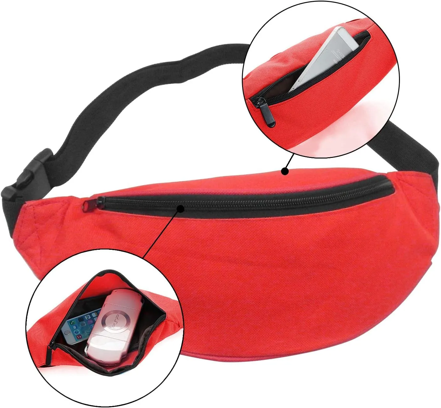Unisex Fanny Pack for Women Men, Fashion Sporty Multi-purpose 2-Zipper Waist Belt Bag Fanny Pack Waist Bag Adjustable Strap for Sport Hiking Traveling Passport Wallet (3Pcs Red)