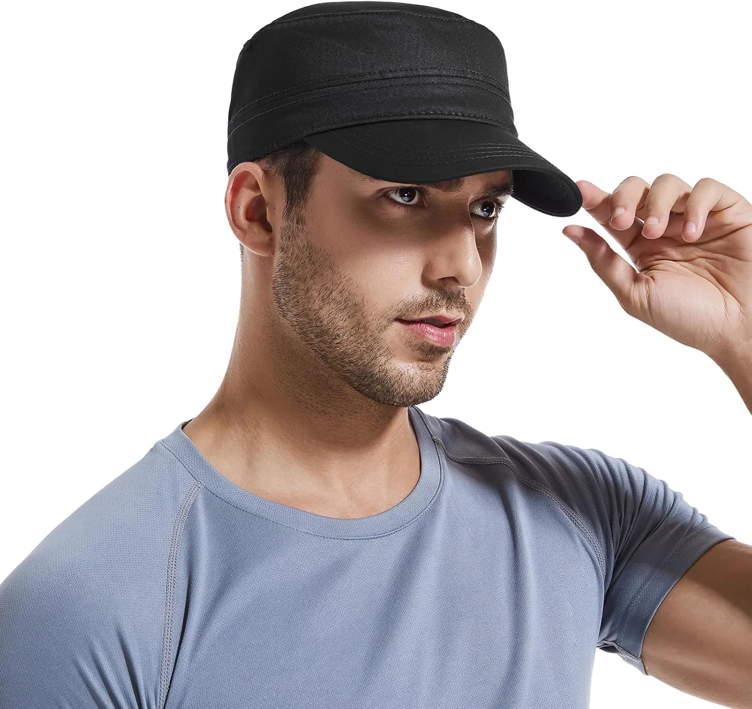 Unisex Fitted Military Hat Men's Cotton Blank Flat Top Full Closed Caps Cadet Army Style Cap Dad Hat