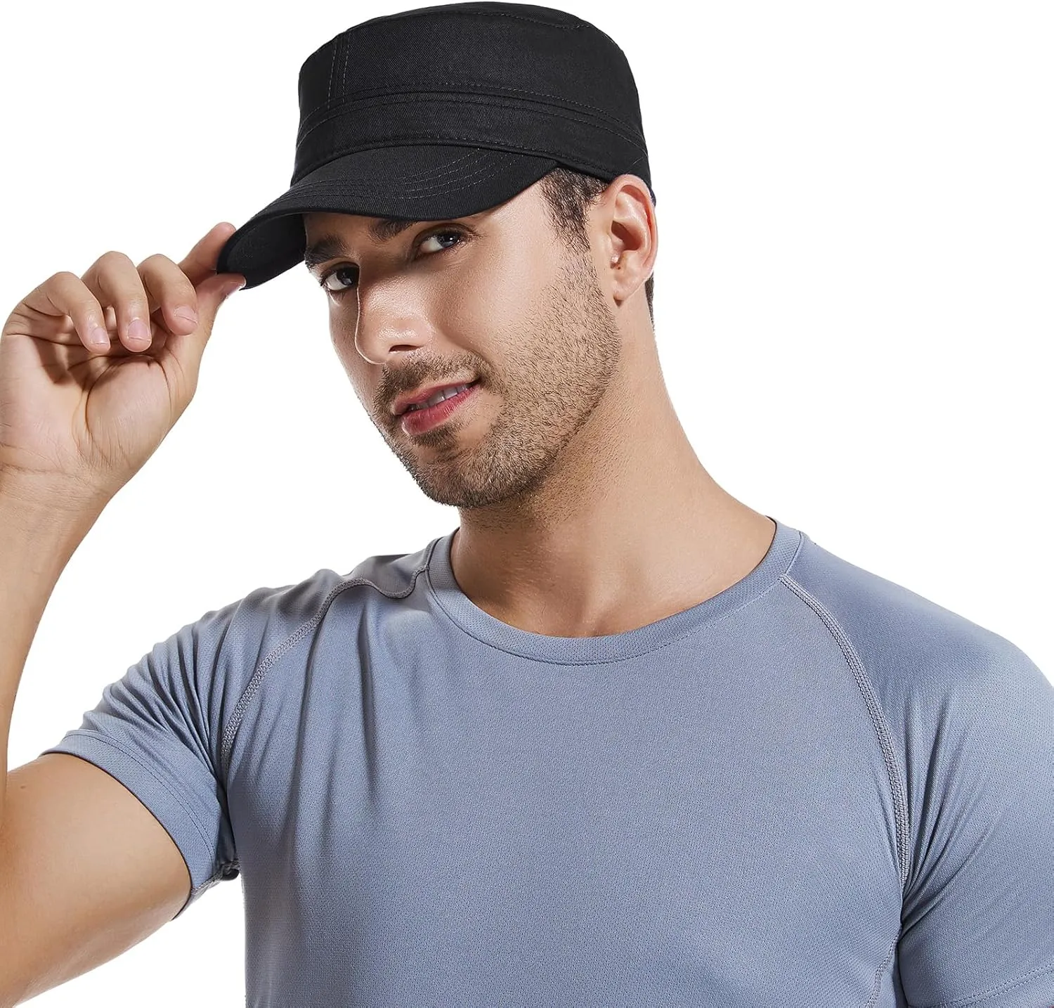 Unisex Fitted Military Hat Men's Cotton Blank Flat Top Full Closed Caps Cadet Army Style Cap Dad Hat