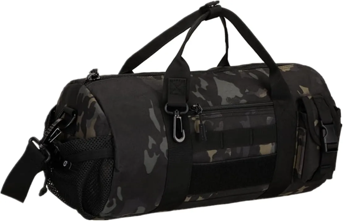 UNISTRENGH Tactical Duffle Cylinder Packs MOLLE Handbag Gear Military Travel Carry On Bag with Detachable Shoulder Strap (Black Scorpion Camouflage)
