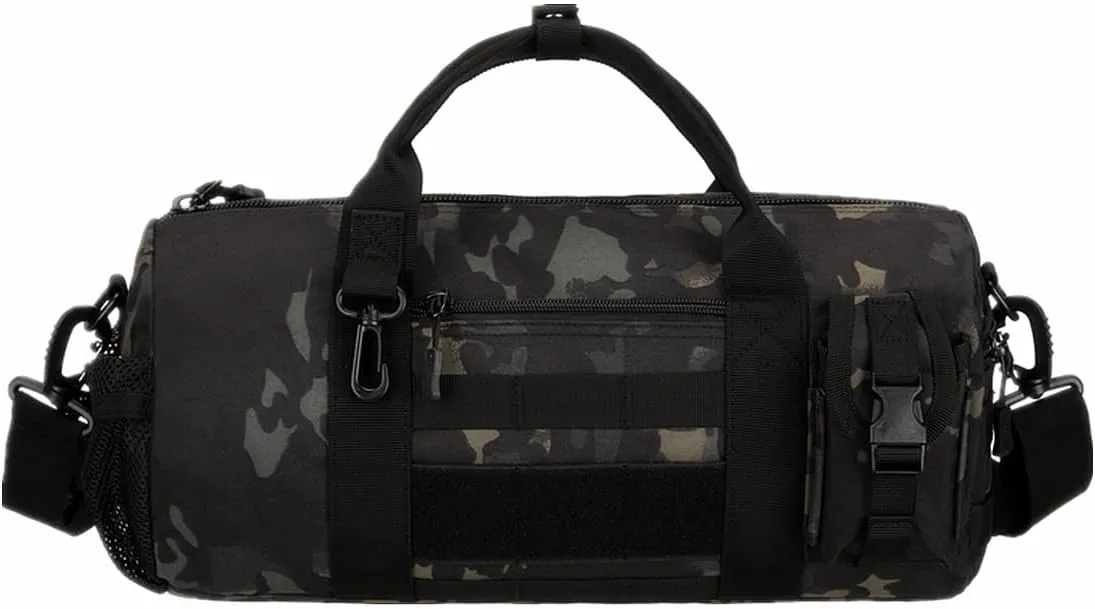 UNISTRENGH Tactical Duffle Cylinder Packs MOLLE Handbag Gear Military Travel Carry On Bag with Detachable Shoulder Strap (Black Scorpion Camouflage)