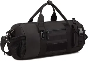 UNISTRENGH Tactical Duffle Cylinder Packs Tote MOLLE Handbag Gear Military Travel Carry On Shoulder Barrels Messenger Bags Small Valise (Black)