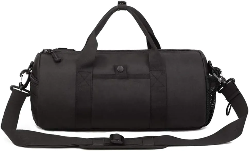 UNISTRENGH Tactical Duffle Cylinder Packs Tote MOLLE Handbag Gear Military Travel Carry On Shoulder Barrels Messenger Bags Small Valise (Black)
