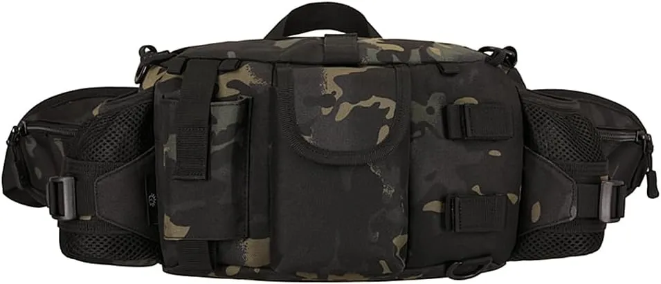 UNISTRENGH Tactical Waist Pack Bag With 2-Water Bottle Pocket Holder Military Fanny Packs Waterproof Hip Belt Bag Pouch for Hunting Trekking Running (Black Scorpion camouflage)