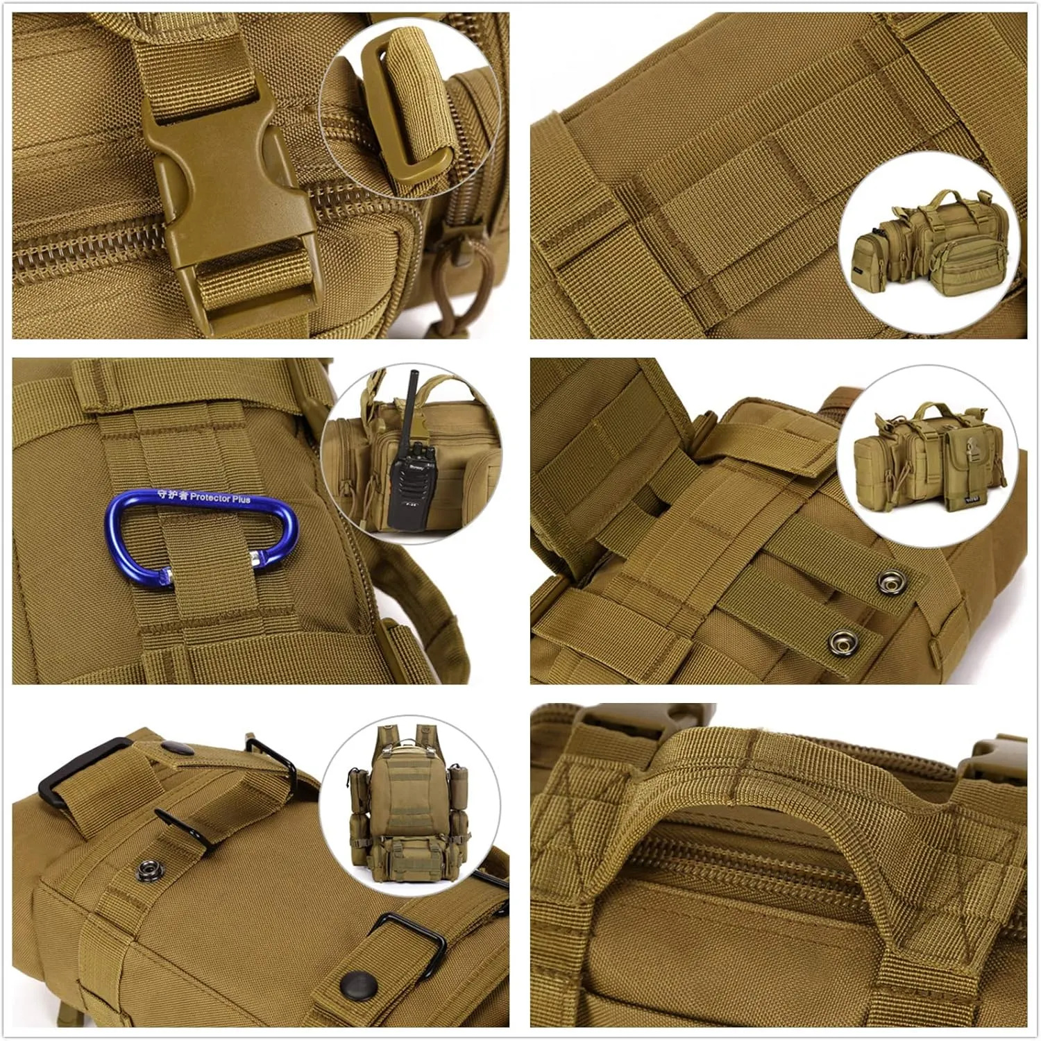 UNISTRENGH Utility 3P Military Tactical Duffle Waist Bags MOLLE Assault Shoulder Backpack Multifunction EDC Pouches Heavy Duty Fanny Packs (Brown)