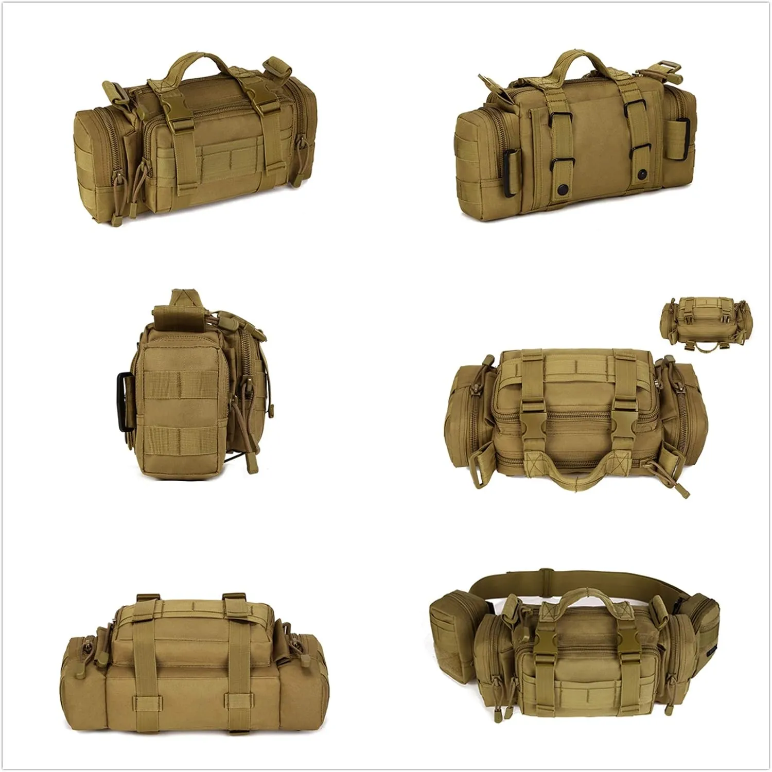 UNISTRENGH Utility 3P Military Tactical Duffle Waist Bags MOLLE Assault Shoulder Backpack Multifunction EDC Pouches Heavy Duty Fanny Packs (Brown)