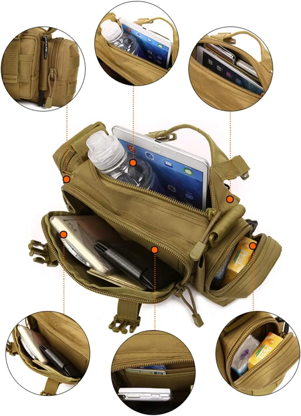 UNISTRENGH Utility 3P Military Tactical Duffle Waist Bags MOLLE Assault Shoulder Backpack Multifunction EDC Pouches Heavy Duty Fanny Packs (Brown)