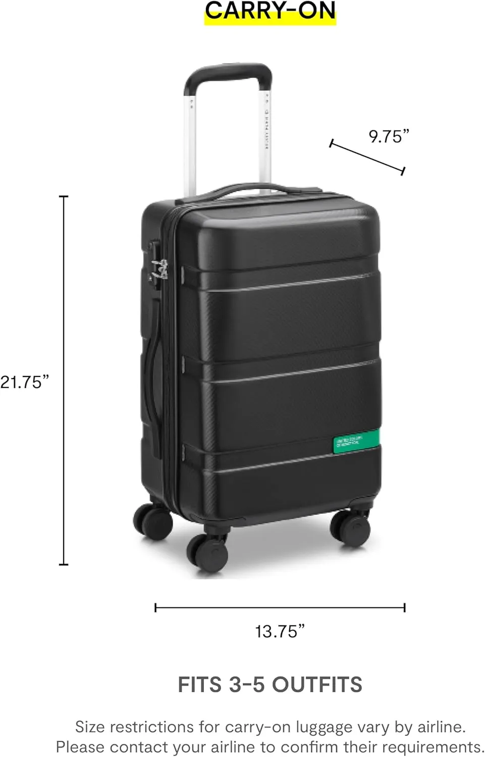 United Colors of Benetton Now Hardside Luggage with Spinner Wheels, Red, Carry-On 19 Inch