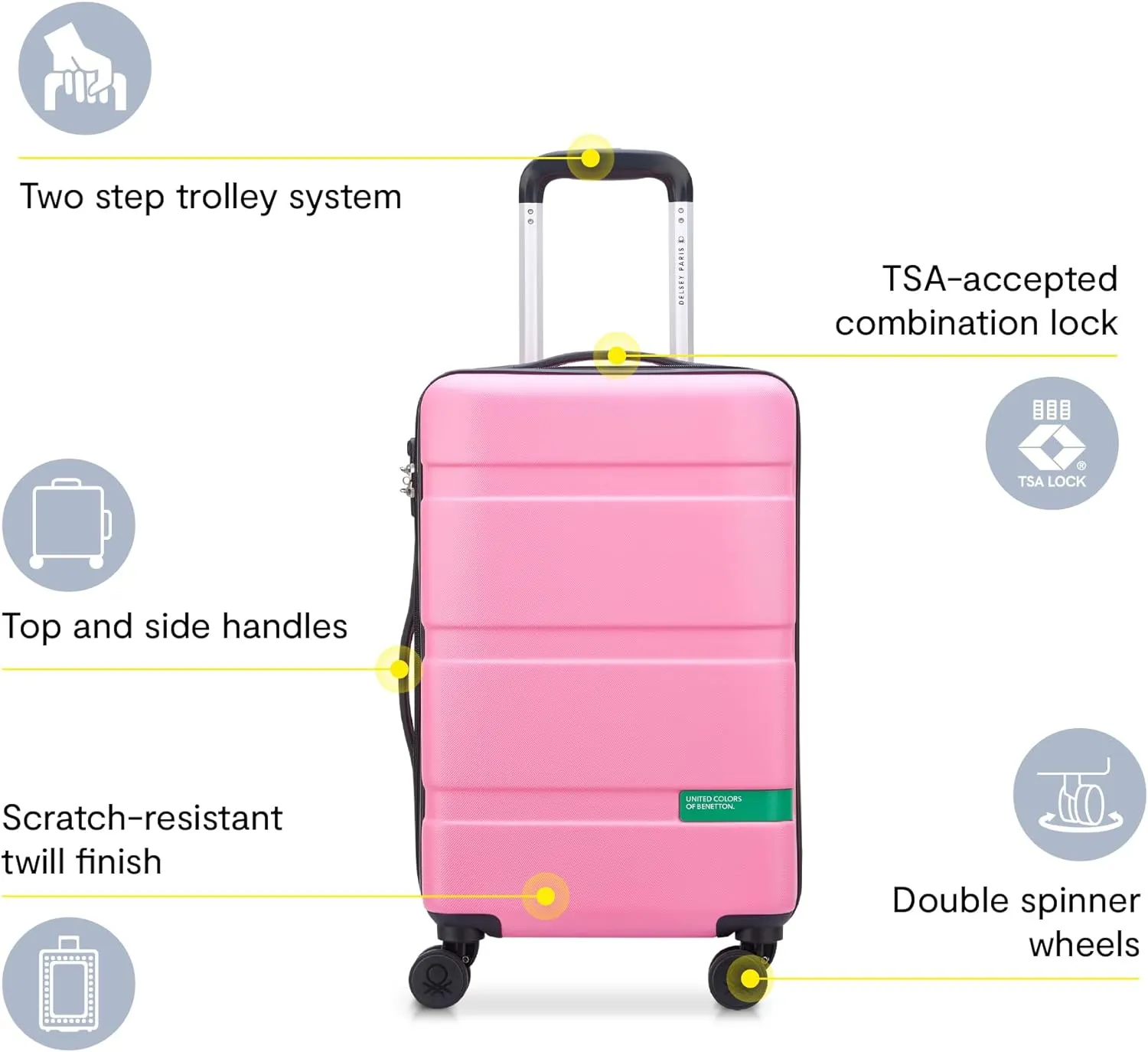 United Colors of Benetton Now Hardside Luggage with Spinner Wheels, Red, Carry-On 19 Inch