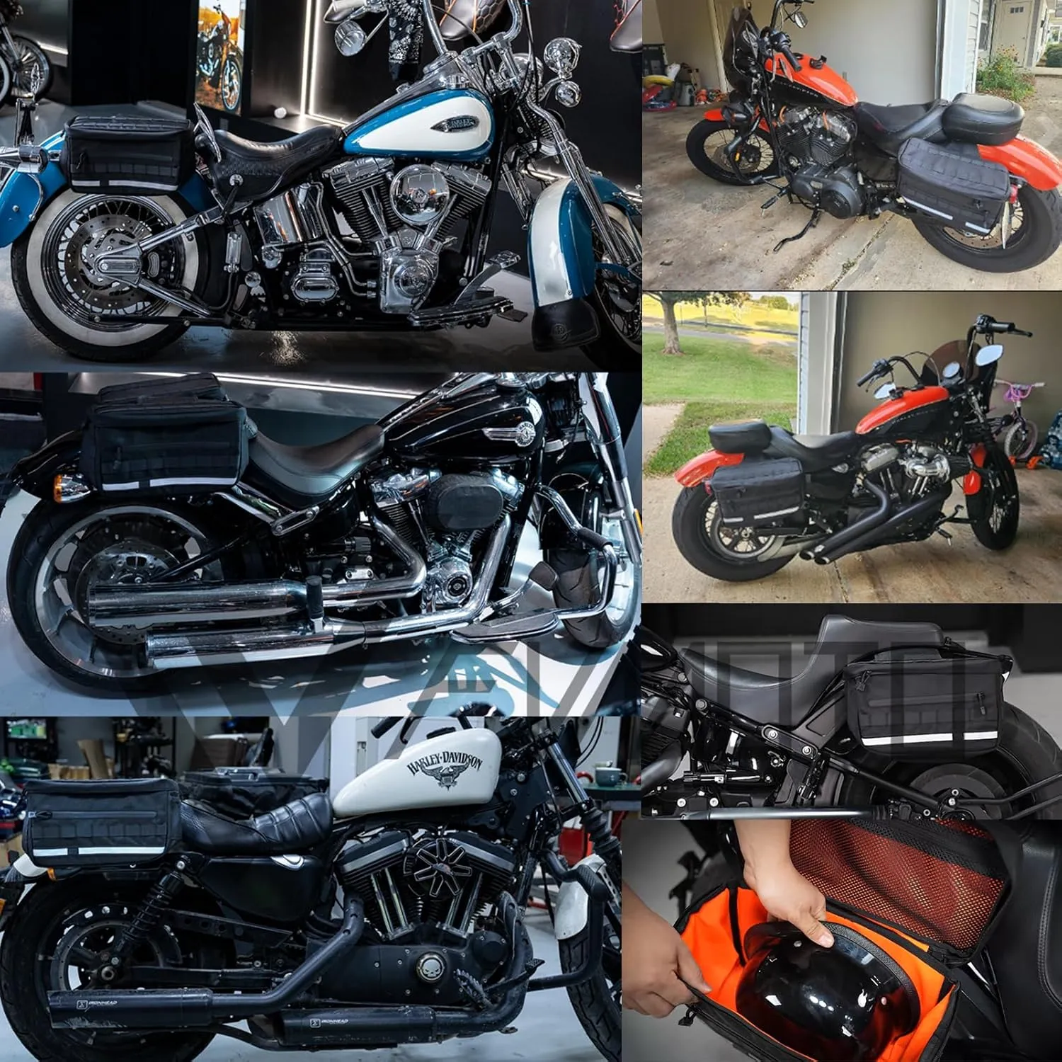 Universal Saddlebags Saddle Luggage Storage Bag Compatible with Harley Softail Dyna Street Bob Wide Super Glide FXR FXLRS Low Rider S Sportster, With Reflective Strips, 30L(7.9 Gallons)