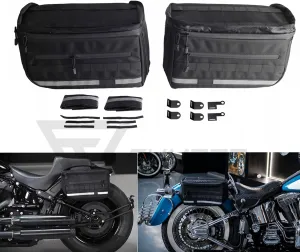 Universal Saddlebags Saddle Luggage Storage Bag Compatible with Harley Softail Dyna Street Bob Wide Super Glide FXR FXLRS Low Rider S Sportster, With Reflective Strips, 30L(7.9 Gallons)