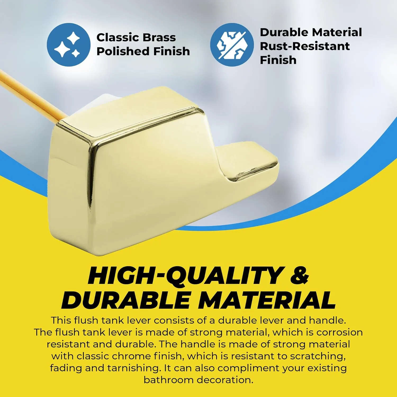 Universal Side Mount Toilet Handle Tank Flush Lever - Modern Durable Toilet Bowl Handles Side Mount - Also Replaces Eljer Toilet Handle & THU004-CP Toto Toilet Handle Replacement (Brass Polished)