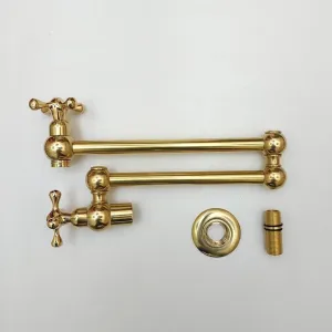 Unlacquered Brass Pot Filler with Cross Handle, Antique Brass Wall-Mount Faucet, Kitchen Brass Pot Filler, Pasta Faucet