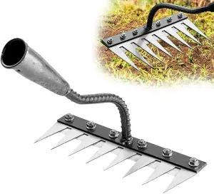 Upgrade Iron Weeding Rake 2.0, 2025 New Iron Rake for Gardening and Weeding, 8 Teeth Carbon Steel Garden Weed Rake Tool, Detachable Gardening Hand Weeder Puller Tool for Dethatching Lawn Loosening