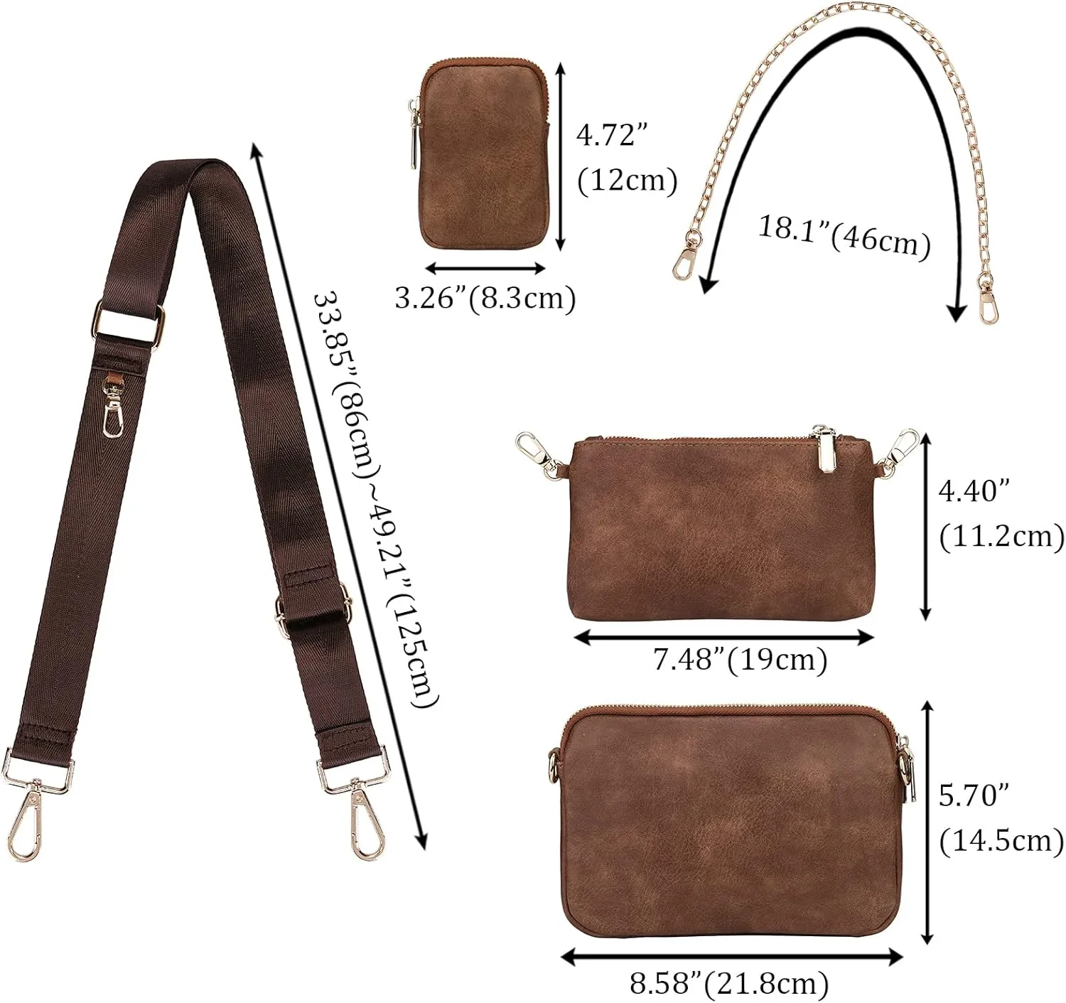 Uromee Crossbody Bags for Women Fashion Shoulder Purse Fanny Pack Travel Hiking Detachable Pouch Adjustable Strap