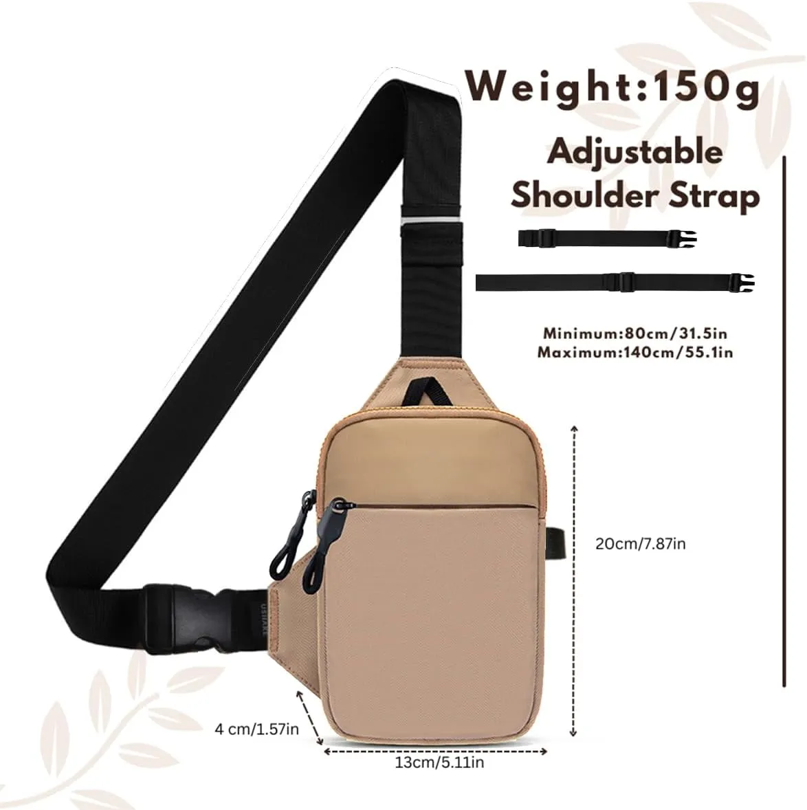 USHAKE Mini Sling Bag for Men Women - Small Crossbody Bag Casual Phone Chest Bag for Hiking Traveling Gifting