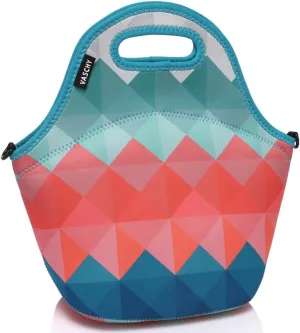 VASCHY Reusable Lunch Tote Bag for Women and Girls Kids Large Capacity with Detachable Adjustable Shoulder Strap for Work in Retro Triangle