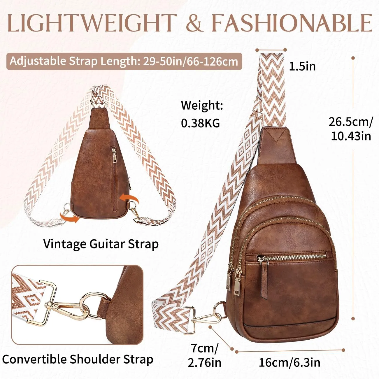 VASCHY Sling Bag Purse for Women,Trendy Vegan Leather Small Crossbody Shoulder Chest Bag Fanny Pack Belt Bag for Travel