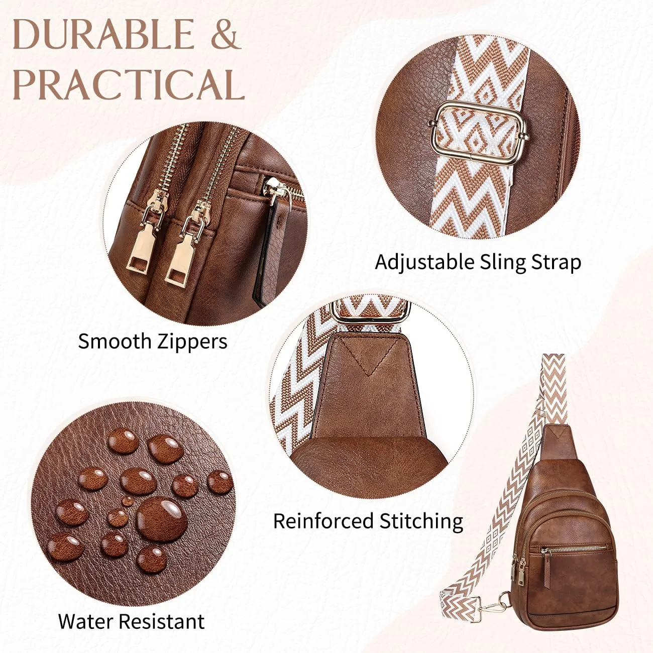 VASCHY Sling Bag Purse for Women,Trendy Vegan Leather Small Crossbody Shoulder Chest Bag Fanny Pack Belt Bag for Travel