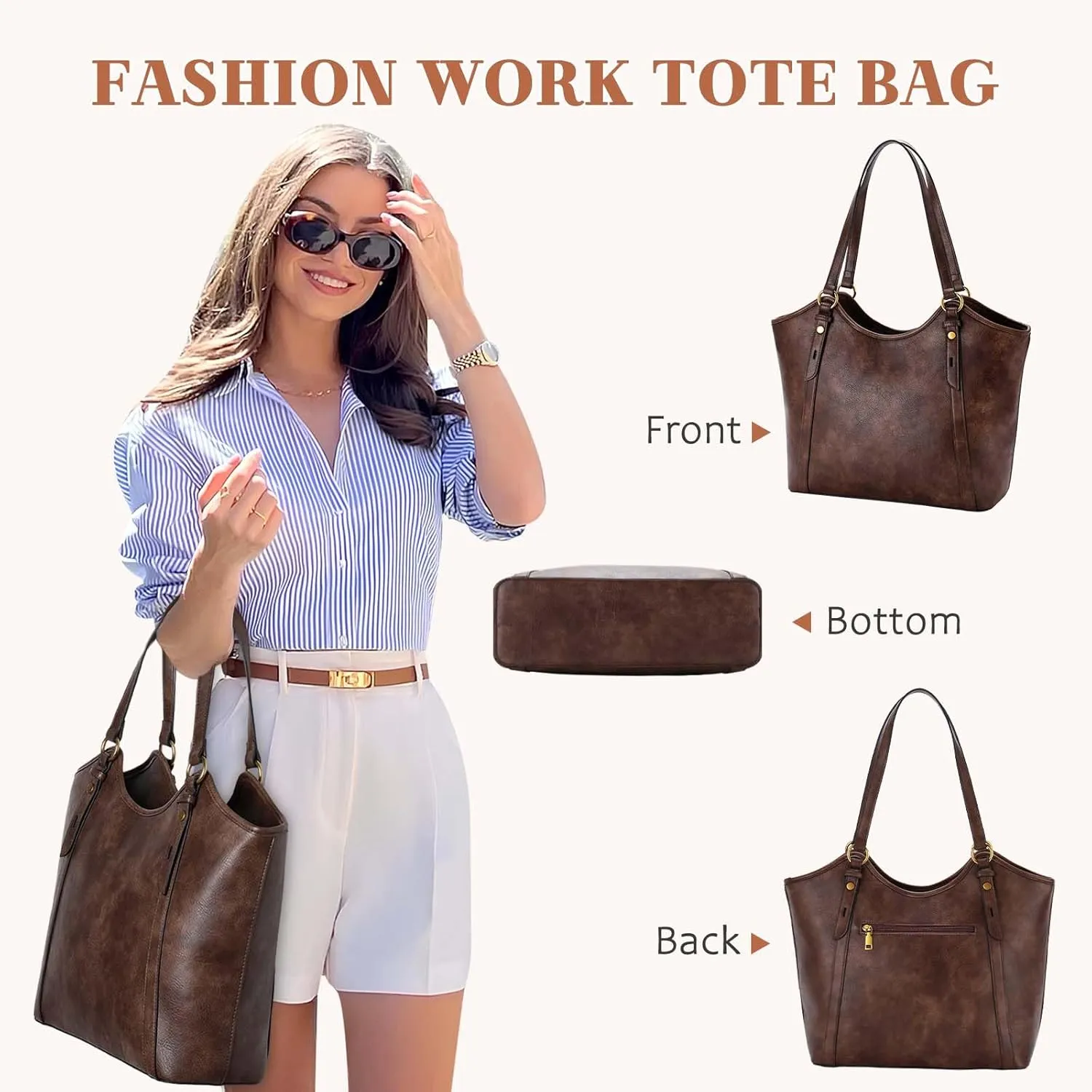 VASCHY Tote Bag Purse for Women, Fashion Large Vegan Leather Top Handle Satchel Shoulder Bag Handbag with Zipper for Work