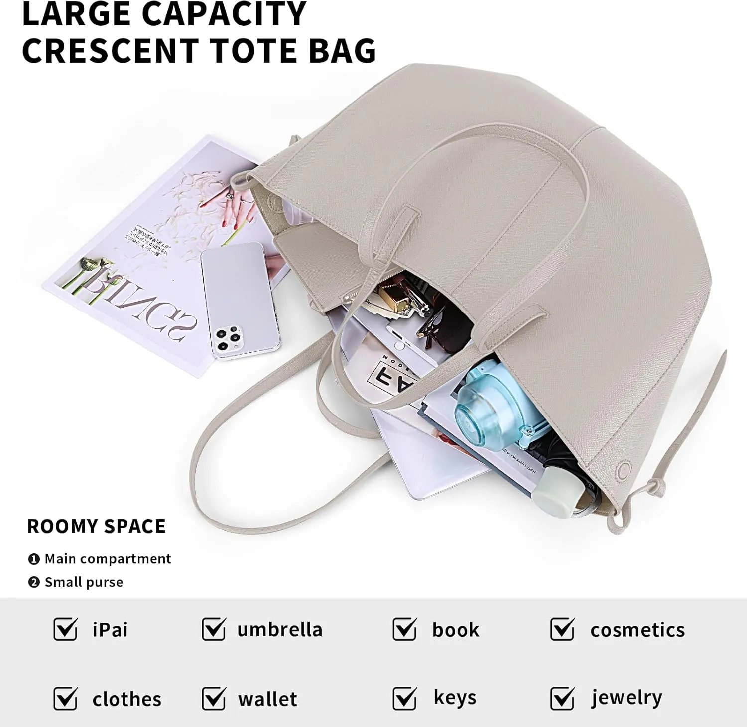 Vegan Leather Tote Handbag Large Capacity Top-handle Purse Shoulder Bags for Woman Trendy Tote Top Handle Satchel