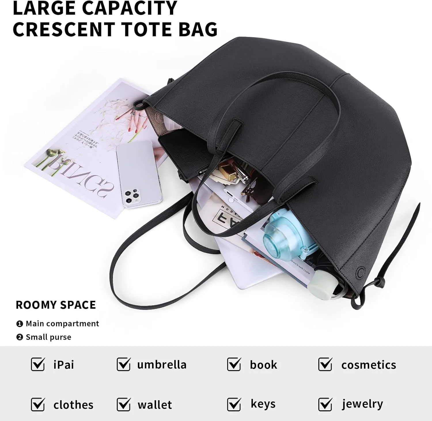 Vegan Leather Tote Handbag Large Capacity Top-handle Purse Shoulder Bags for Woman Trendy Tote Top Handle Satchel