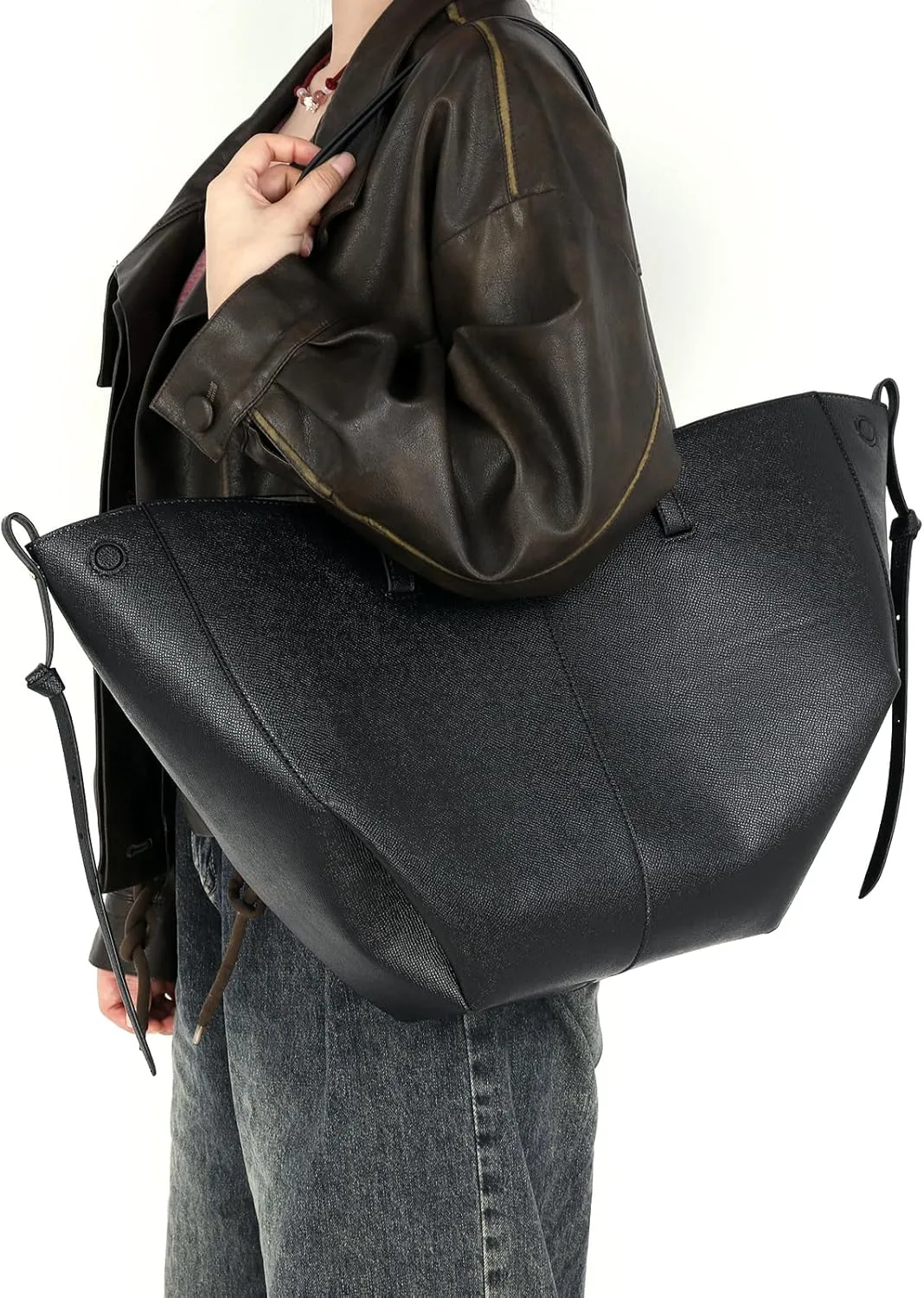 Vegan Leather Tote Handbag Large Capacity Top-handle Purse Shoulder Bags for Woman Trendy Tote Top Handle Satchel