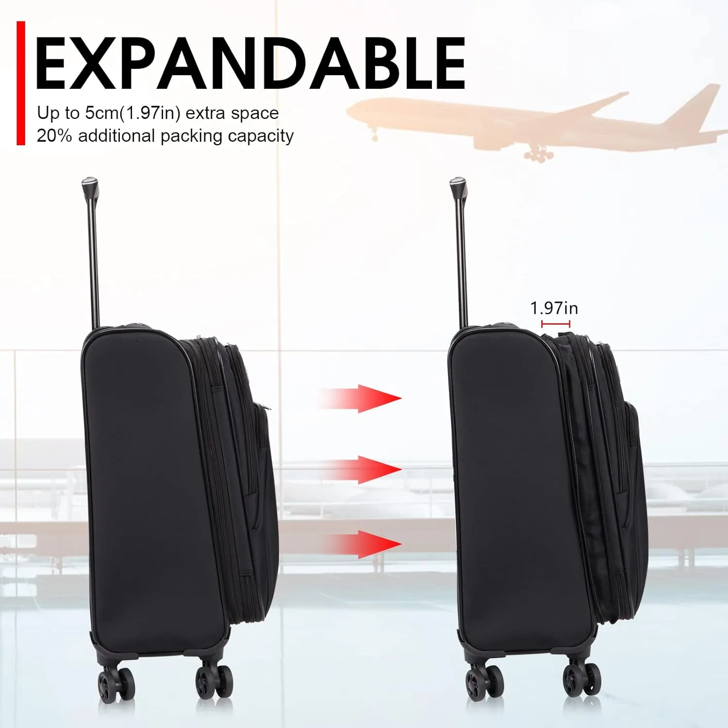 Verdi Travel Softside 24 Inch Luggage with Spinner Wheels Lightweight Expandable Medium Suitcase 8-wheel Spinners