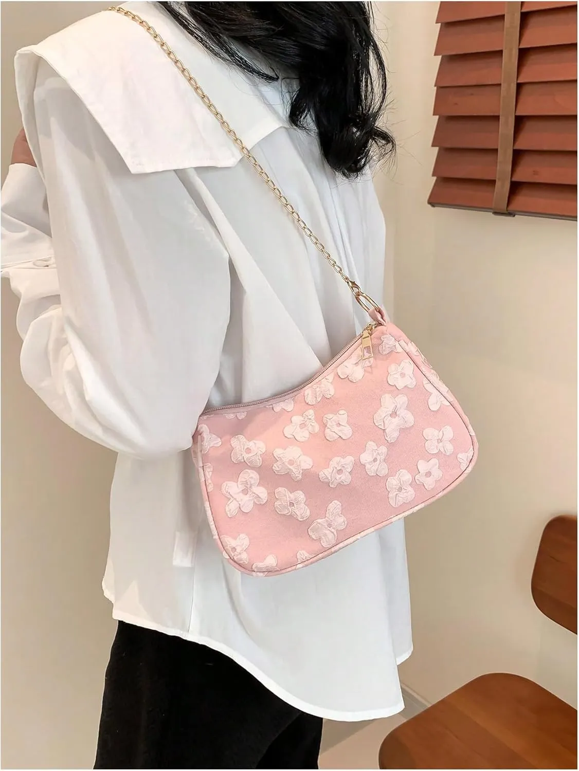 Verdusa Women's Floral Print Shoulder Bags Casual Underarm Purses with Chain Strap