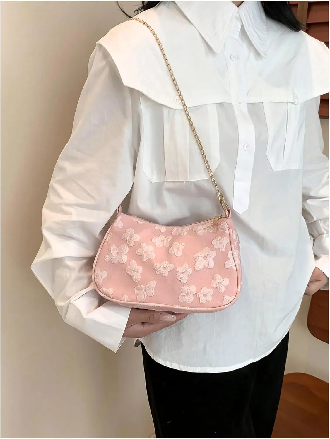Verdusa Women's Floral Print Shoulder Bags Casual Underarm Purses with Chain Strap