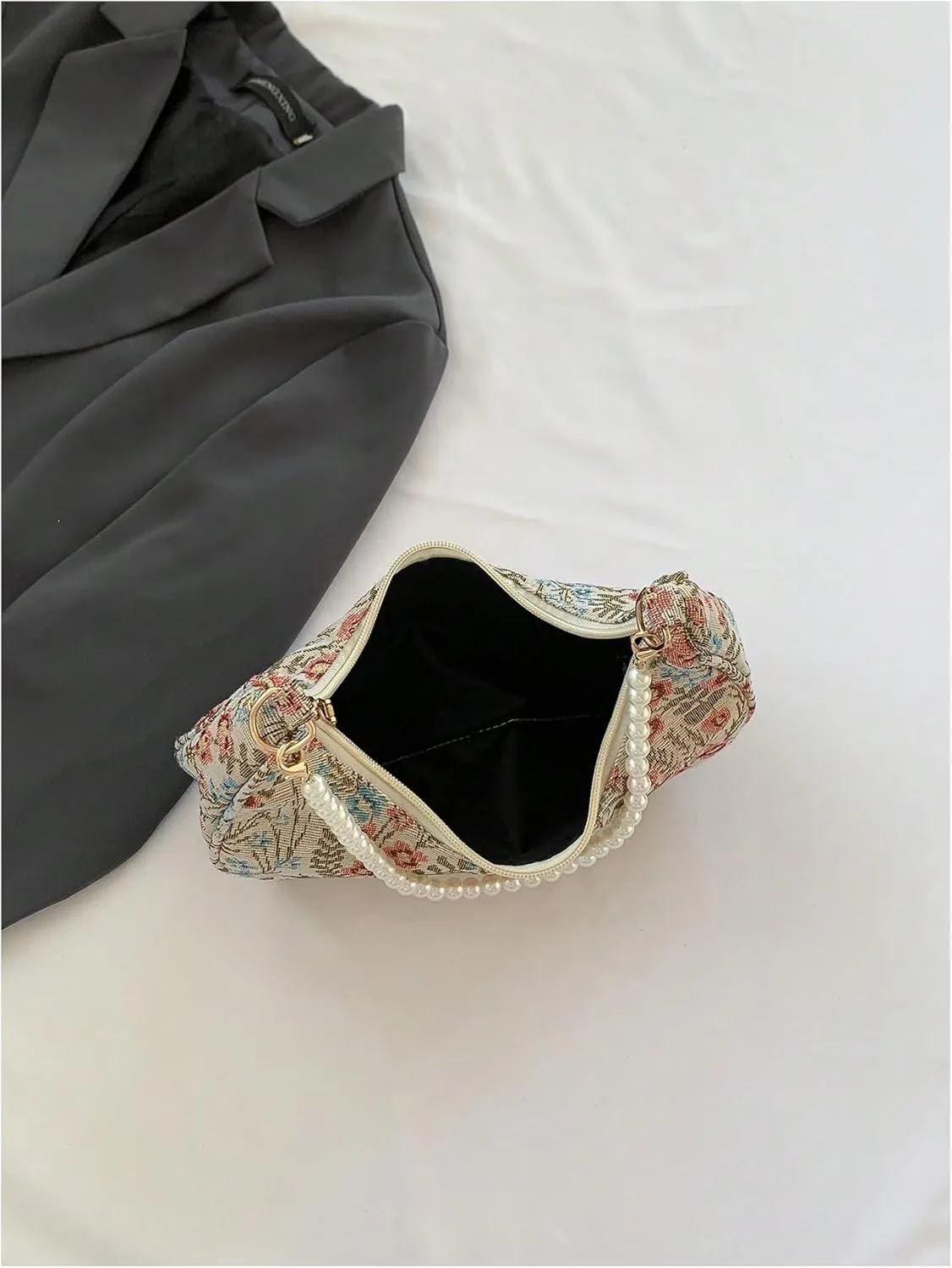 Verdusa Women's Pearl Top Handle Shoulder Handbag Floral Hobo Bag