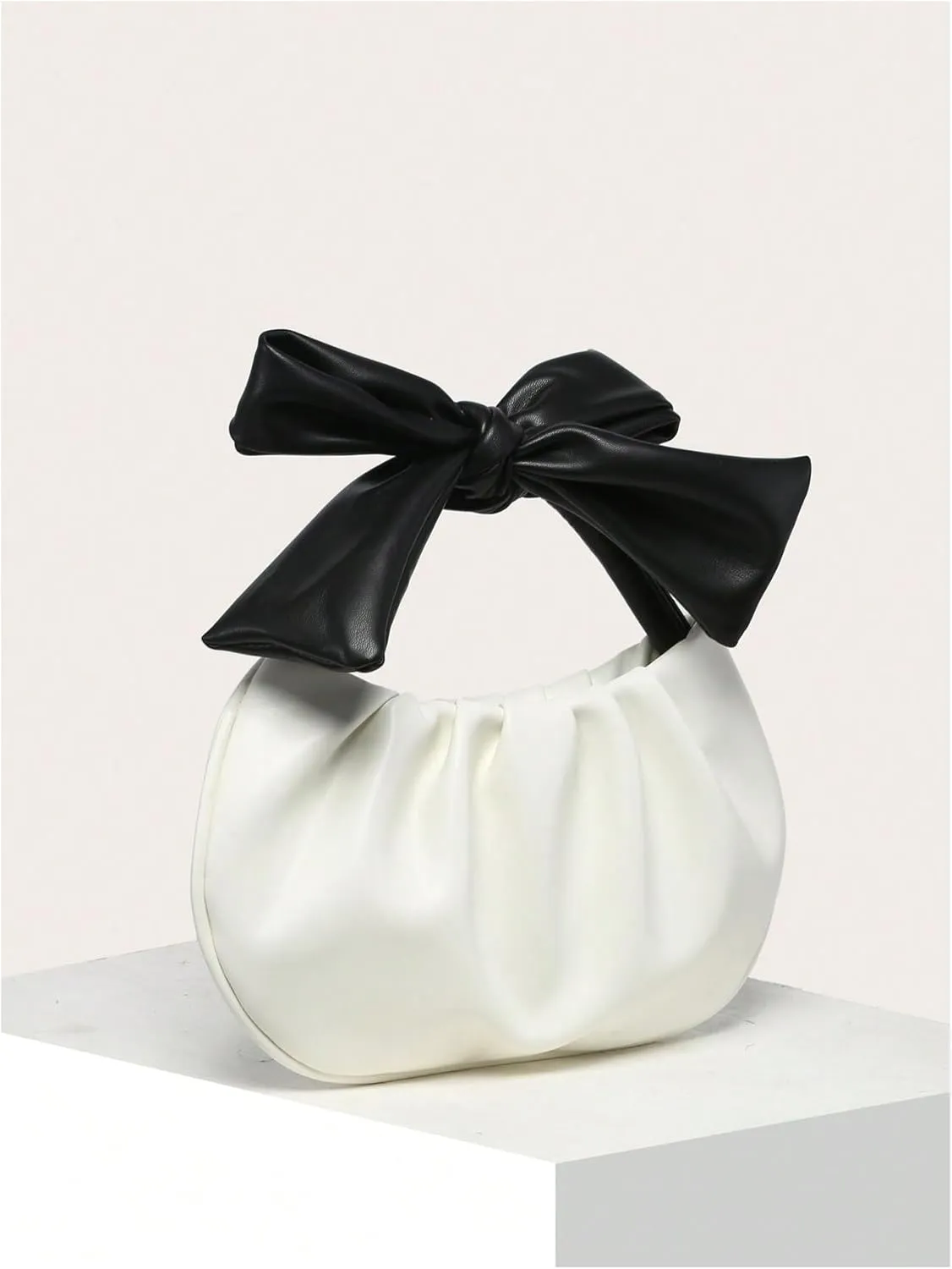 Verdusa Women's Ruched Hobo Handbag Cute Bow Clutch Purse Small Leather Top Handle Bags