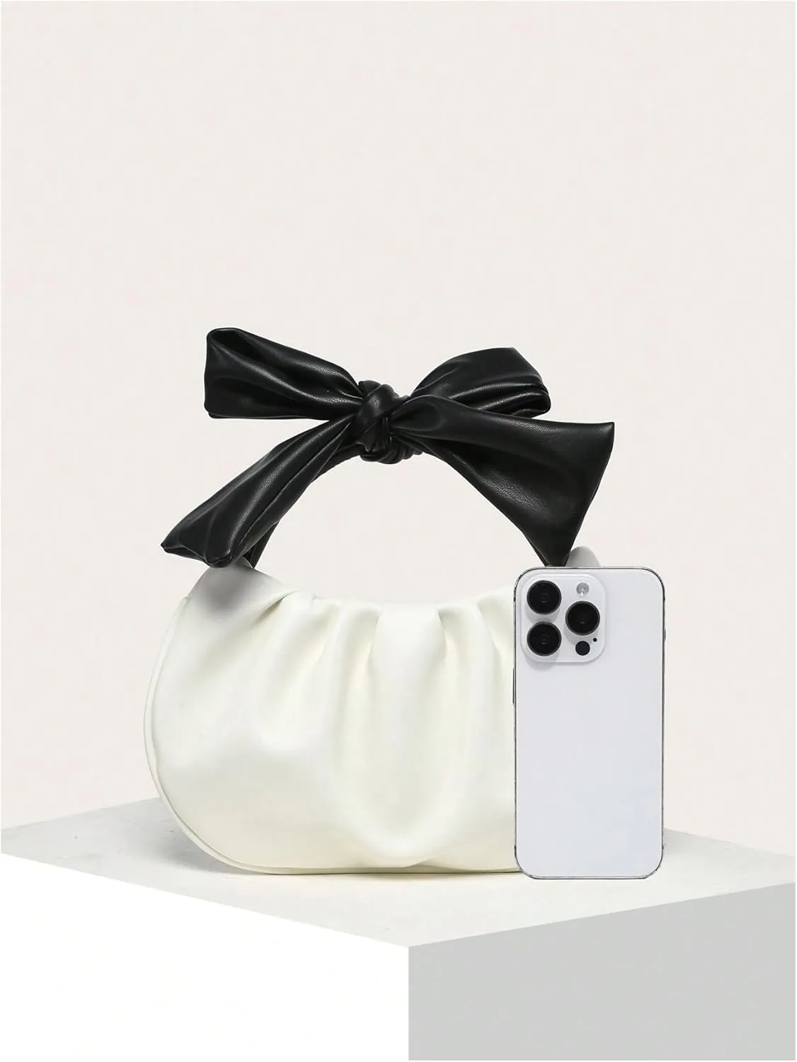 Verdusa Women's Ruched Hobo Handbag Cute Bow Clutch Purse Small Leather Top Handle Bags
